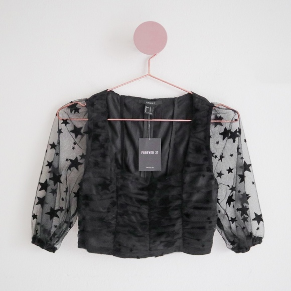 Forever 21 Tops - Forever 21 Mesh Short Sleeve Starry Crop Top